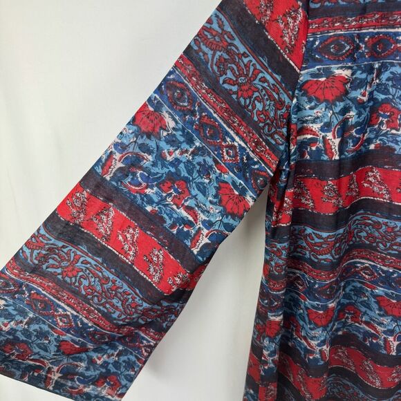 Suzanne Betro Weekend Women's Tunic Top Size 2X Red/Blue Print Long Sleeves NEW - Picture 3 of 6